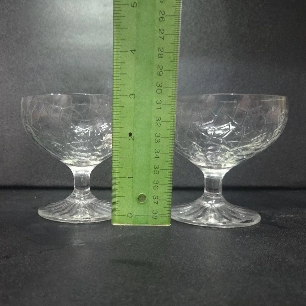 LE Smith Crackle Sherbet Glasses, Set of 2, Vintage Clear Dessert Cups, Stemware
